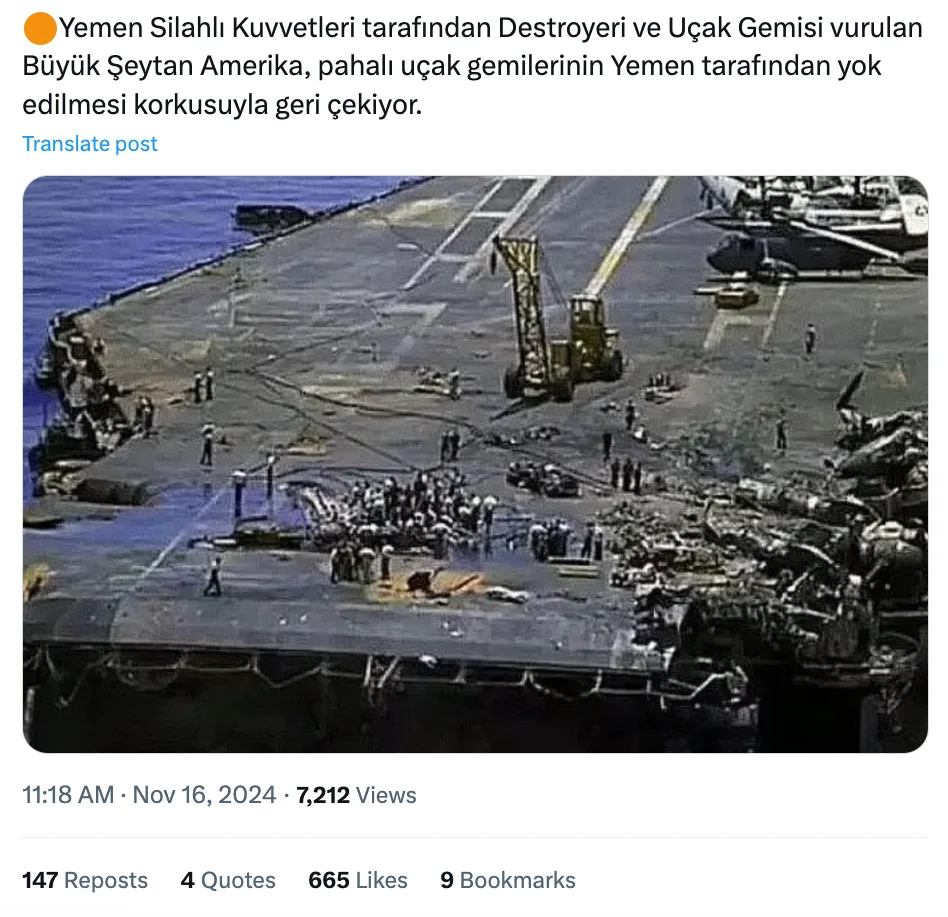 yemen husi ucak gemisi iddia gorsel