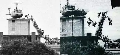 Fotoğraf helikopterden itilen Vietnamlıları mı gösteriyor?