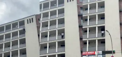 Video bir adamın sekizinci kattan kaçış anını mı gösteriyor?