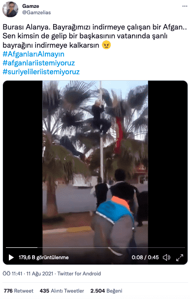 afgan gocmenin alanyada turk bayragini indirdigi iddasi twitter