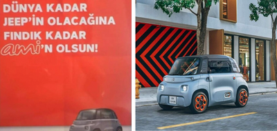 Fotoğrafın Citroen’in elektrikli aracı Ami’nin reklam afişini gösterdiği iddiası