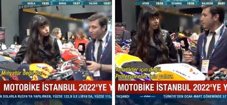 Motosiklet fuarında A Haber muhabirini düzelten kadın videosunun gerçek olduğu iddiası