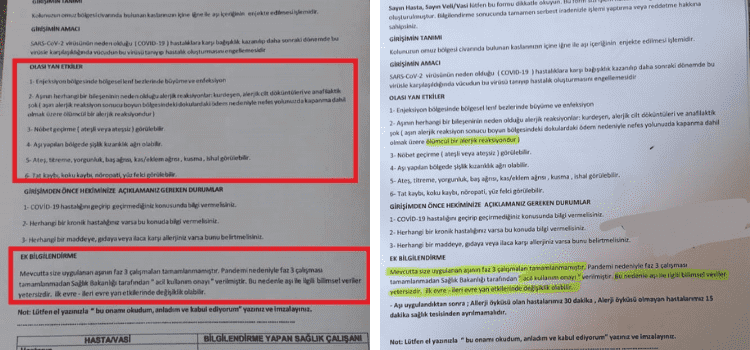 Güncel onam formunun Covid-19 aşısının faz çalışmalarının bitmediğini gösterdiği iddiası