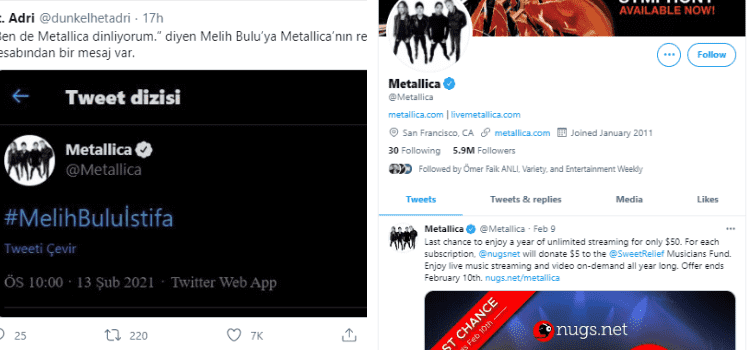 Metallica'nın resmi hesabından 'Melih Bulu istifa' diye tweet attığı iddiası