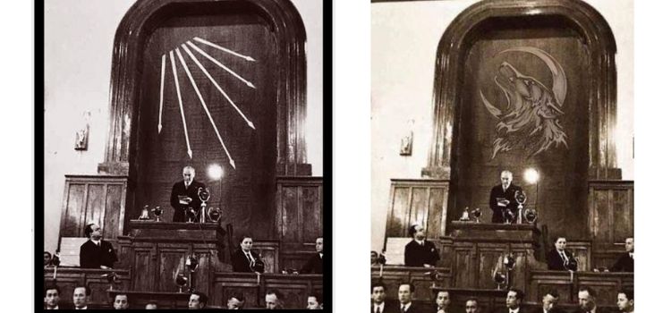 Mustafa Kemal’in bozkurt sembolü önünde konuşma yaptığı iddiası