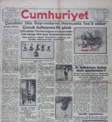 cumhuriyet gazetesi 1930 cocuk bayrami haber