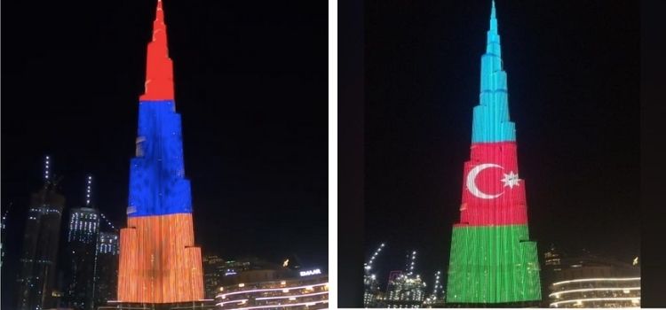 Döyüşlər zamanı Dubaydakı binalara Ermənistan bayrağının əks etdirildiyi iddiası