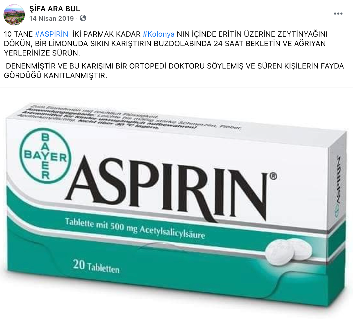 eklem agrilarina iyi geldigi iddia edilen mucizevi aspirin kuru