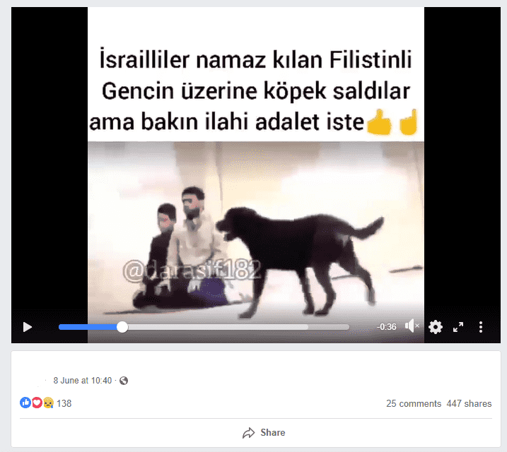 Videoda İsrail tərəfindən namaz qılan Fələstinlələrin üstünə it yollandığı iddiası