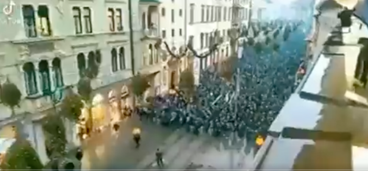 Videonun Avusturya’da Covid-19 kısıtlamalarını protesto eden kalabalığı gösterdiği iddiası