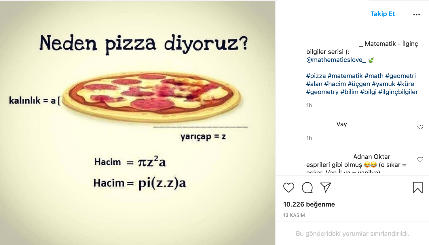 fotograf pizza kelimesinin hacim formulunden geldigi iddiasi