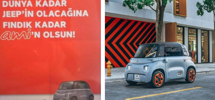 Fotoğrafın Citroen’in elektrikli aracı Ami’nin reklam afişini gösterdiği iddiası