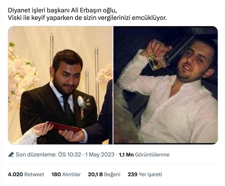 Fotoğrafın Diyanet İşleri Başkanı Ali Erbaş’ın oğlunu gösterdiği