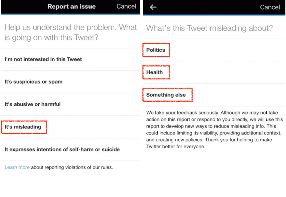 how to report misleading content on twitter