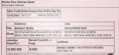 Maksut Serim'in İnce'ye 10 milyon gönderdiği iddiasıyla paylaşılan dekont