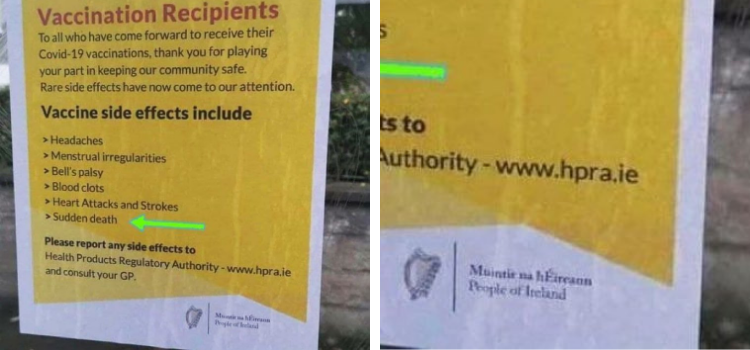 İrlanda Sağlık Bakanlığı’na ait olduğu öne sürülen yan etki posteri