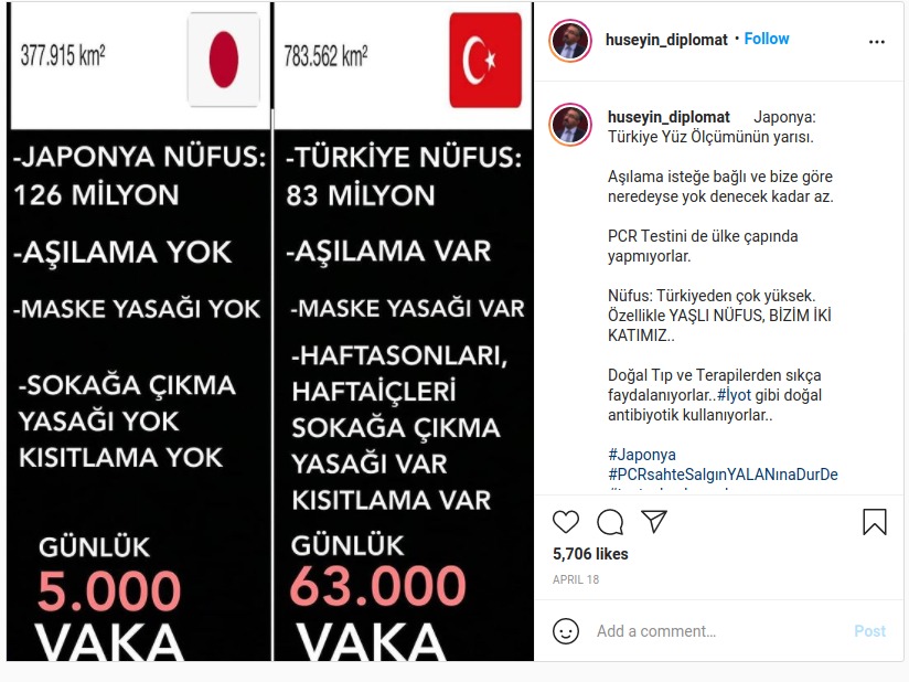 japonya vs turkiye covid iddia instagram