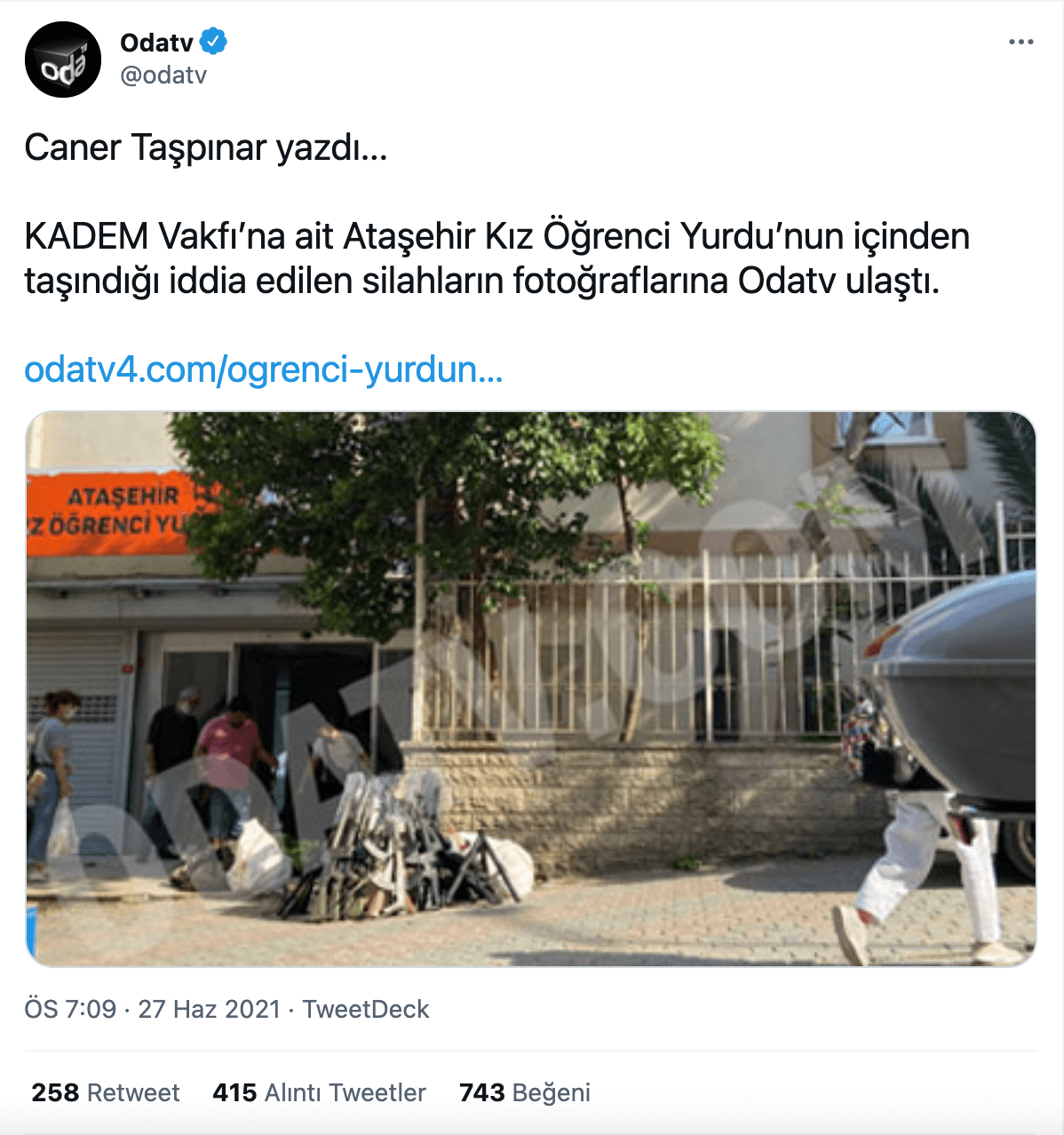odatv kadem vakfi silah iddialari