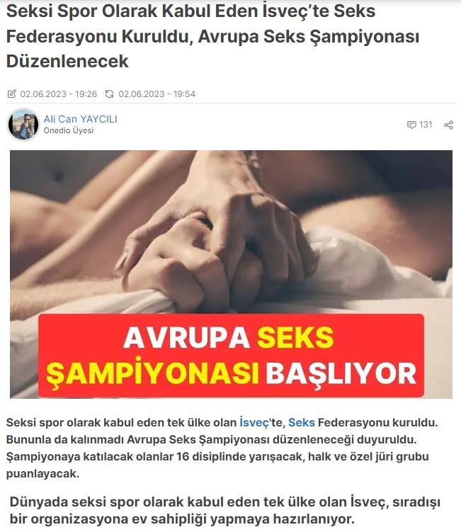 İsveç in seksi spor olarak tanıdığı ve şampiyona düzenleyeceği  