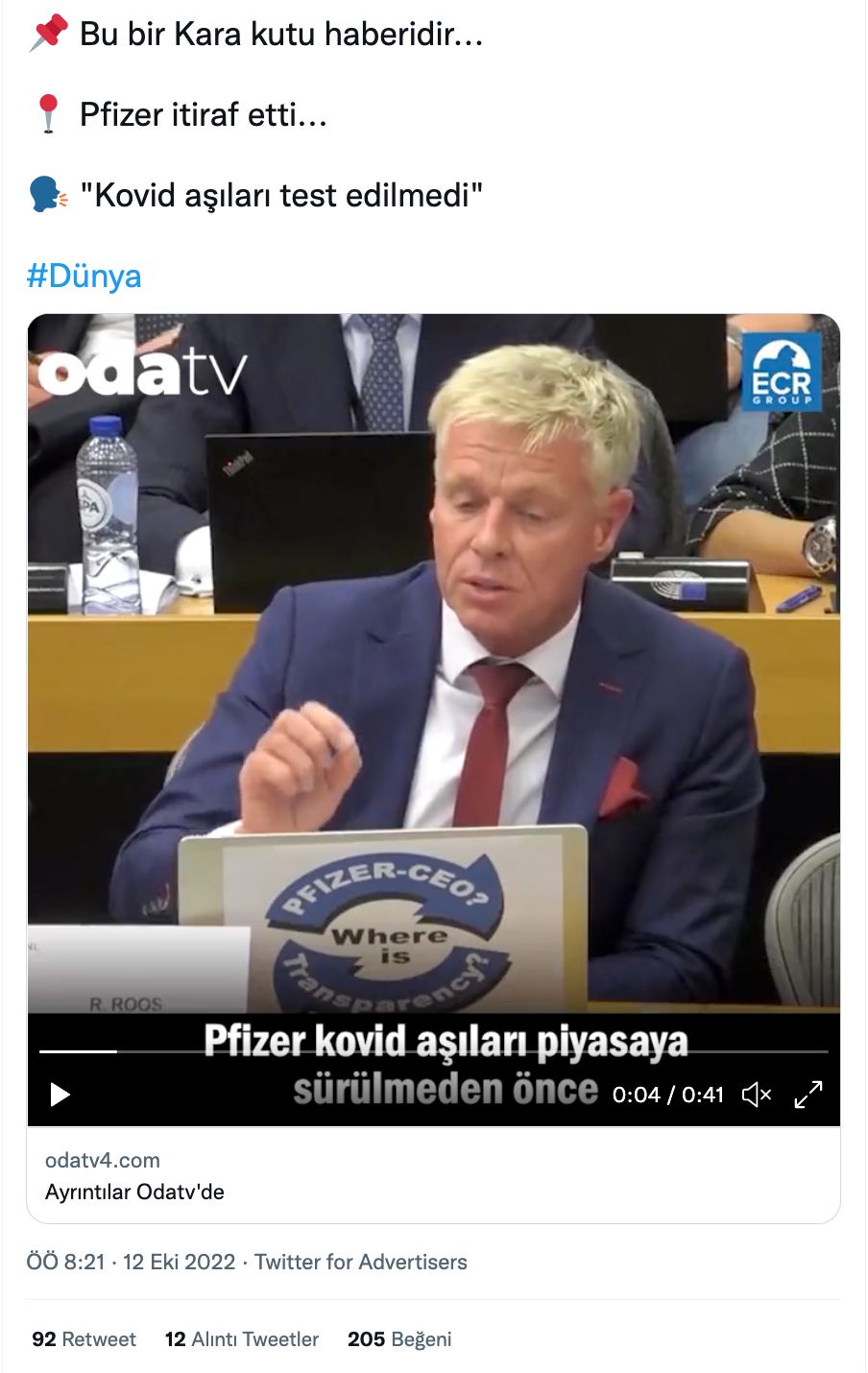 pfizer test edilmedigi iddiasi