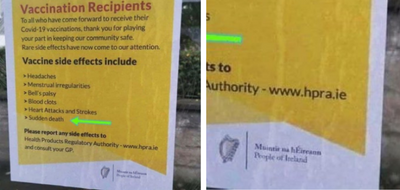 İrlanda Sağlık Bakanlığı’na ait olduğu öne sürülen yan etki posteri