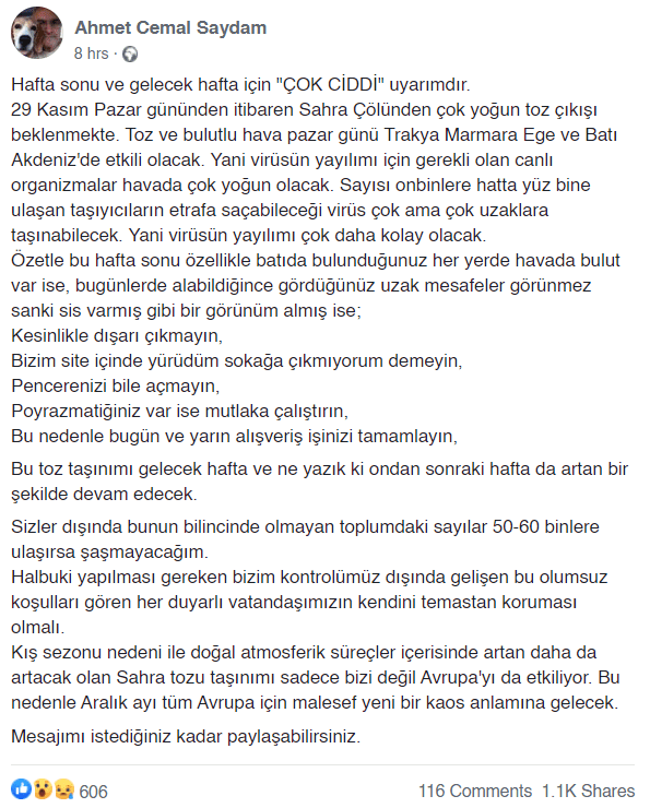 sahra colu koronavirus iddiasi