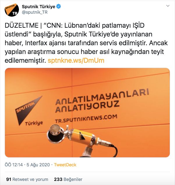 sputnik lubnan isid in beyrutdaki partlayisi uzrin goturduyu iddiasi