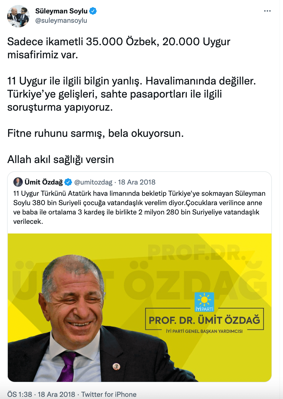 suleyman soylu 208 aciklama uygur turkleri