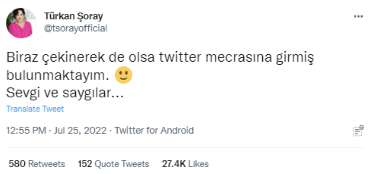 Türkan Şoray’a ait olduğu iddia edilen Twitter hesabı