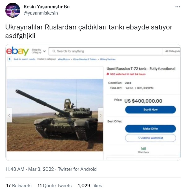 ukraynalilar internette rus tanklari satiyor paylasim