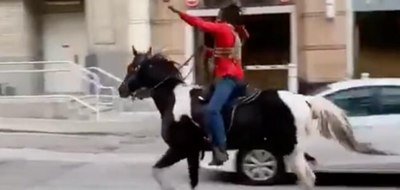 Video ABD’de polisin atını çalan bir protestocuyu göstermiyor