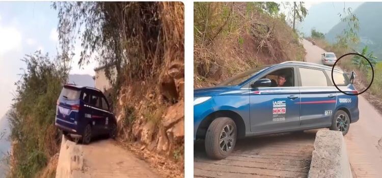 Uçurum kenarı dar bir yoldaki otomobilin manevrasını gösterdiği iddia edilen video