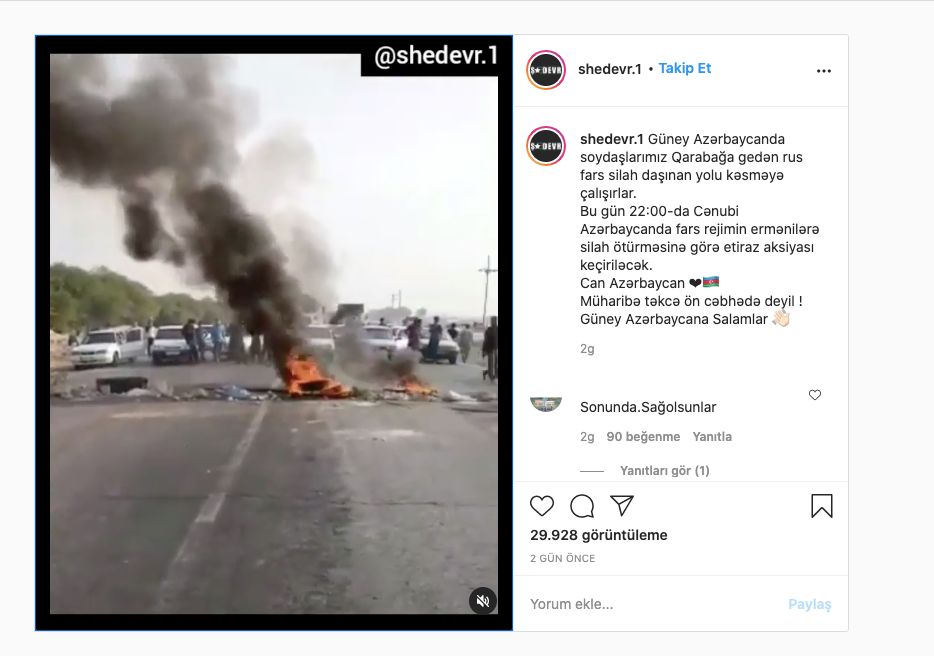 videonun ermenistana geden yardim tirlarini azerbaycanlilarin yandirdigi iddiasi instagram