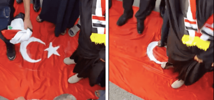 Videonun Türkiye’deki gösteride Türk bayrağına basan Suriyelileri gösterdiği iddiası