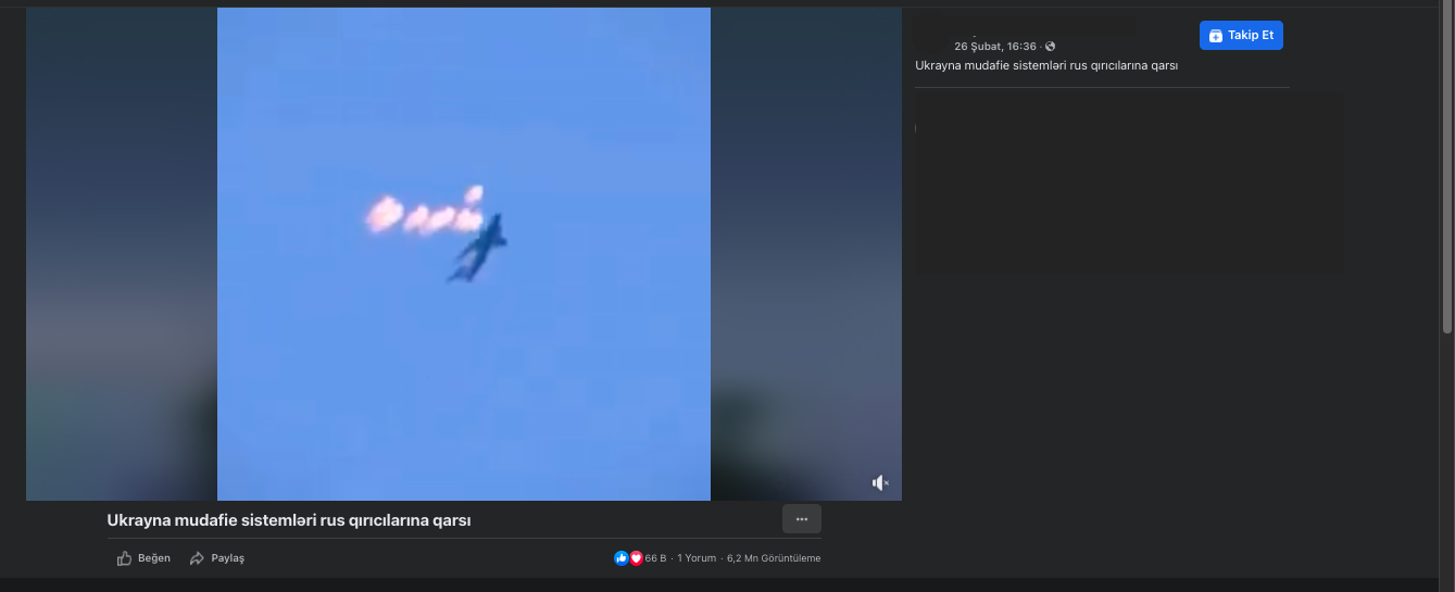 videonun ukraynanin rus teyyarelerine hucumunu gosterdiyi iddiasi ekran